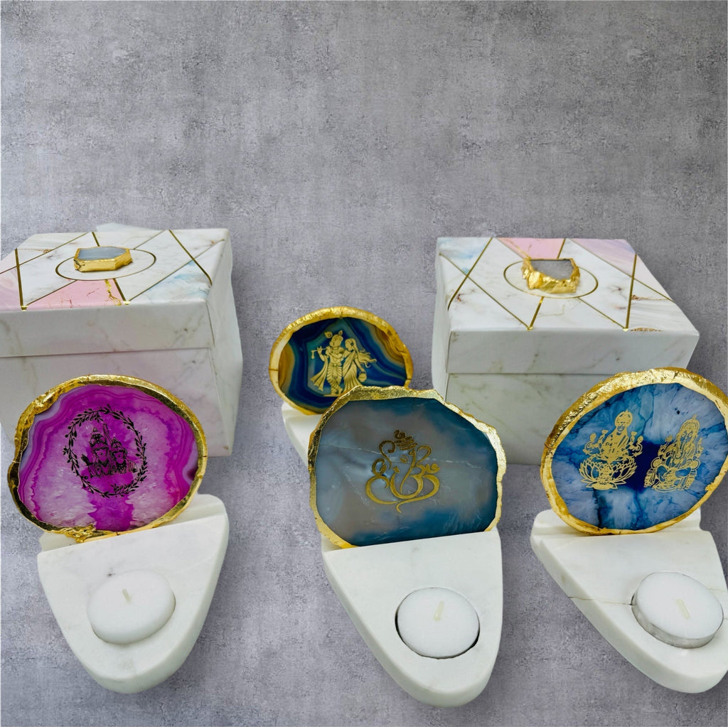 Ram Sita Ji Agate with Marble T Light Holder - Housewarming/Host Gift /Diwali Gift La Vie Bien Ram Sita Ji Agate with Marble T Light Holder - Housewarming/Host Gift /Diwali Gift