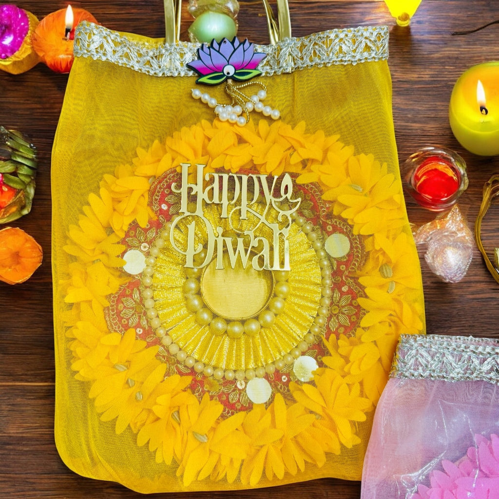 Rangoli Mat with Tissue Bag & Happy Diwali Cutout - Ready to Gift Diwali Gift La Vie Bien Rangoli Mat with Tissue Bag & Happy Diwali Cutout - Ready to Gift Diwali Gift