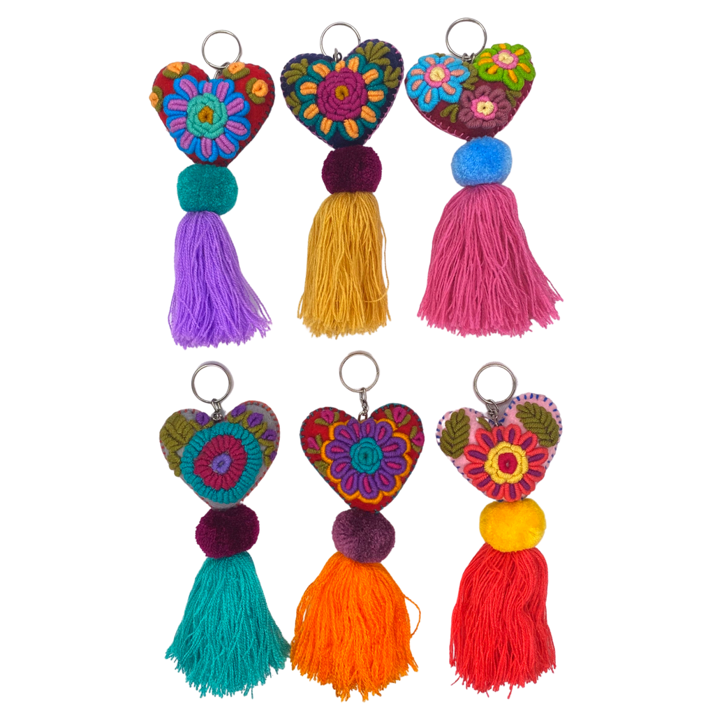 Rapture Embroidered Heart Love Handmade Key Chain | Zipper Pull - Mexico Zipper Pulls La Vie Bien Rapture Embroidered Heart Love Handmade Key Chain | Zipper Pull - Mexico