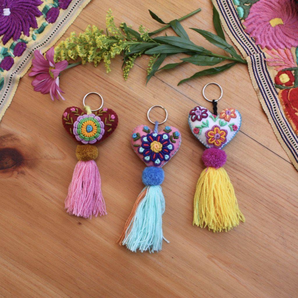 Rapture Embroidered Heart Love Handmade Key Chain | Zipper Pull - Mexico Zipper Pulls La Vie Bien Rapture Embroidered Heart Love Handmade Key Chain | Zipper Pull - Mexico