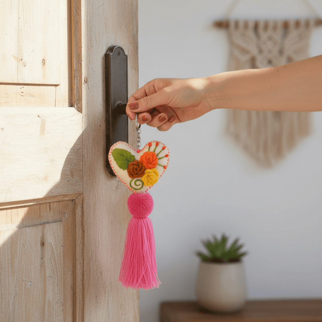 Rapture Embroidered Heart Love Handmade Key Chain | Zipper Pull - Mexico Zipper Pulls La Vie Bien Rapture Embroidered Heart Love Handmade Key Chain | Zipper Pull - Mexico