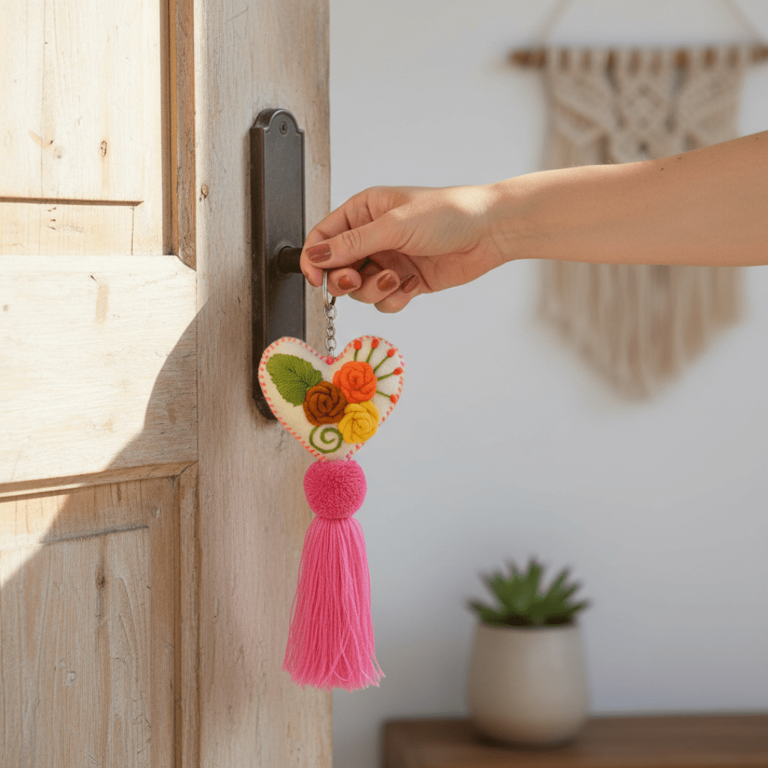 Rapture Embroidered Heart Love Handmade Key Chain | Zipper Pull - Mexico Zipper Pulls La Vie Bien Rapture Embroidered Heart Love Handmade Key Chain | Zipper Pull - Mexico