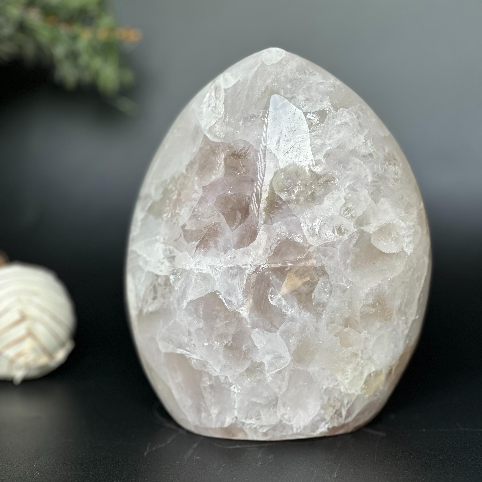 Rare White Quartz Crystal With Calcite & Agate Rocks & Geodes La Vie Bien Rare White Quartz Crystal With Calcite & Agate