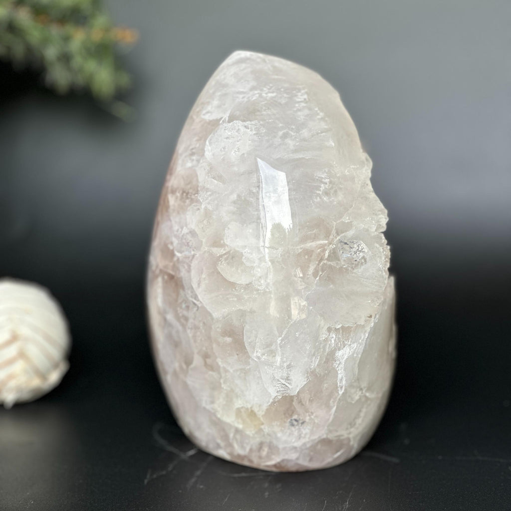 Rare White Quartz Crystal With Calcite & Agate Rocks & Geodes La Vie Bien Rare White Quartz Crystal With Calcite & Agate