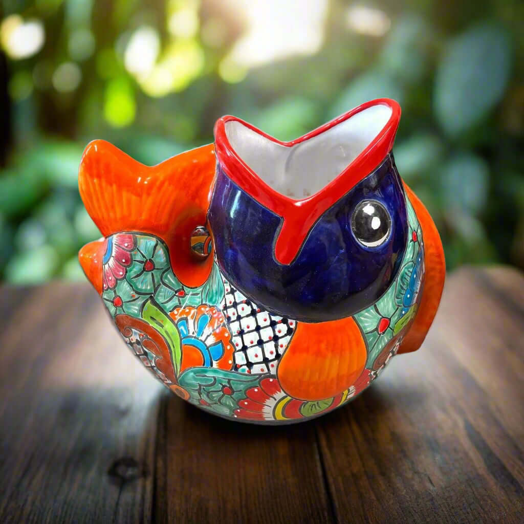 Rare XL Talavera Fish Planter | Hand - Painted Mexican Statue Pottery Talavera Planter La Vie Bien Rare XL Talavera Fish Planter | Hand - Painted Mexican Statue Pottery