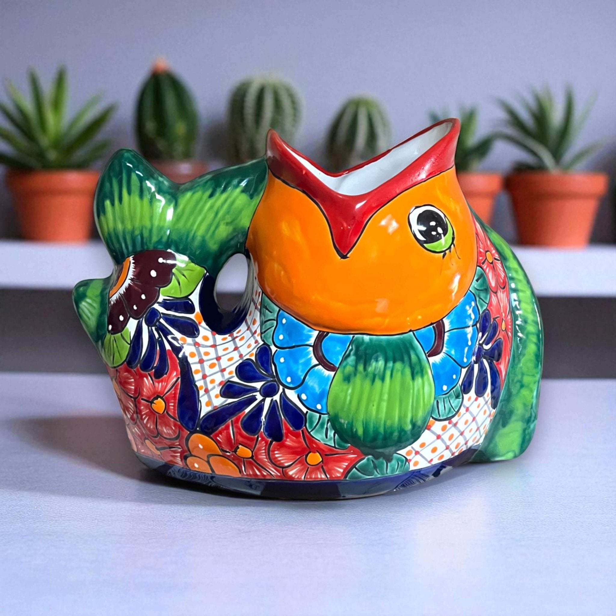 Rare XL Talavera Fish Planter | Hand - Painted Mexican Statue Pottery Talavera Planter La Vie Bien Rare XL Talavera Fish Planter | Hand - Painted Mexican Statue Pottery