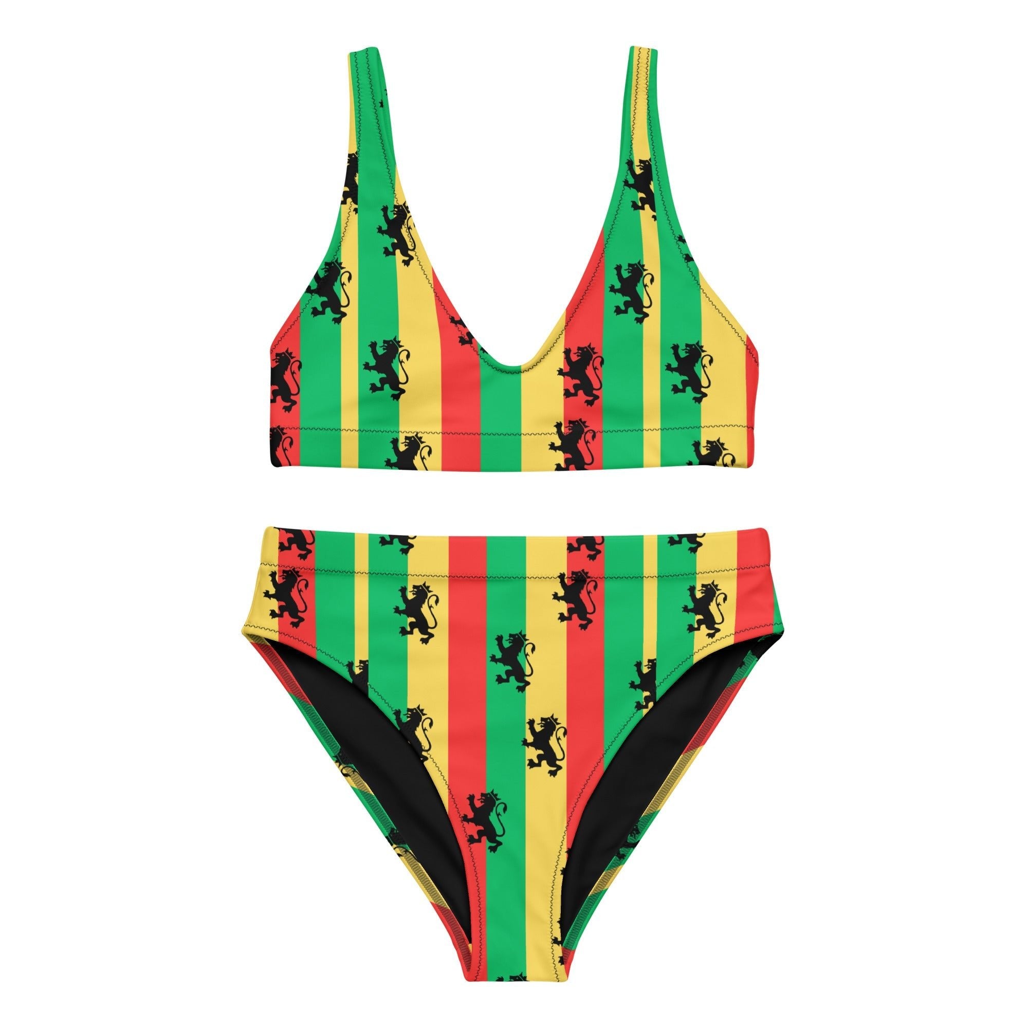 Rasta Reggae High Waisted Bikini All - Over Print Recycled High - Waisted Bikini La Vie Bien Rasta Reggae High Waisted Bikini