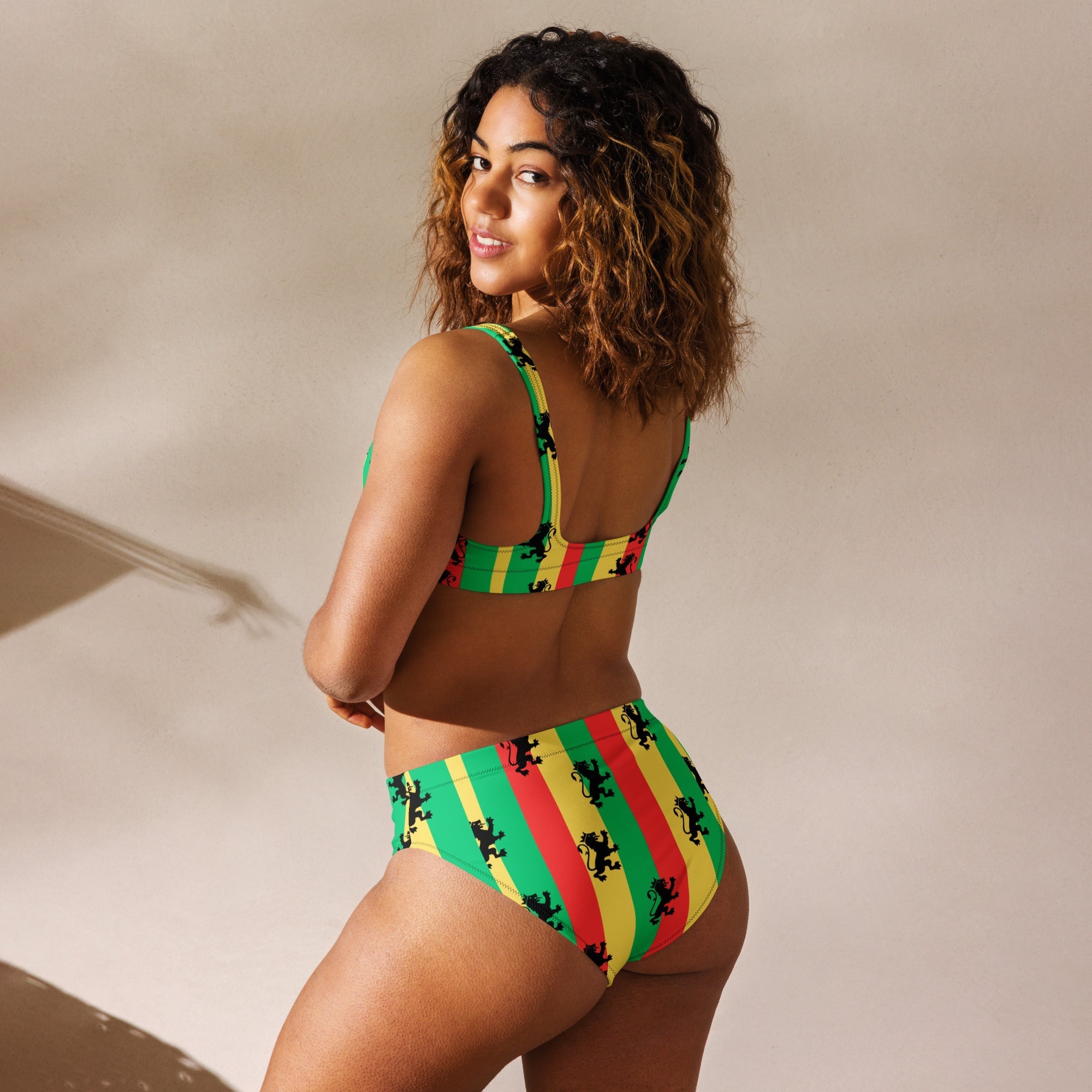 Rasta Reggae High Waisted Bikini All - Over Print Recycled High - Waisted Bikini La Vie Bien Rasta Reggae High Waisted Bikini