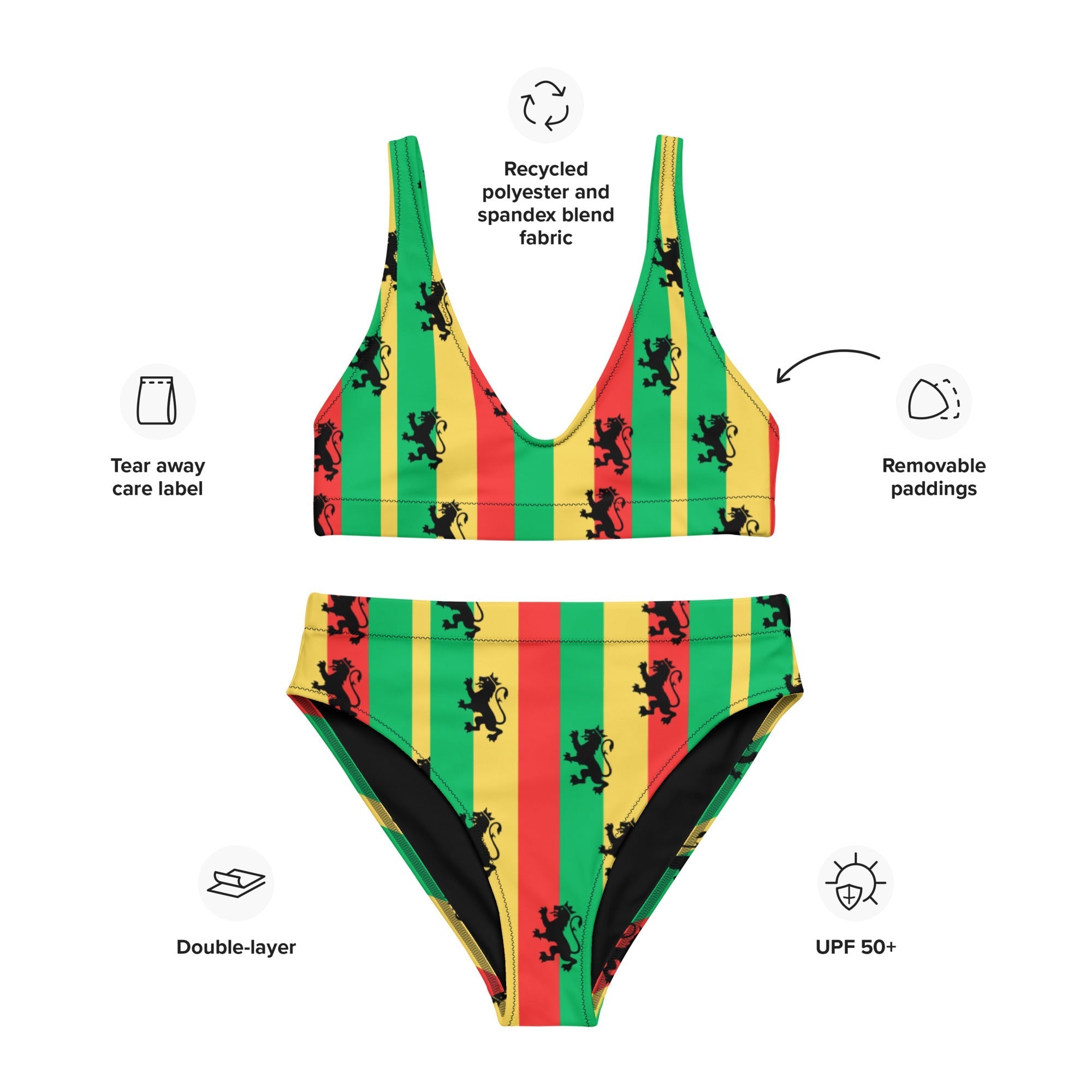 Rasta Reggae High Waisted Bikini All - Over Print Recycled High - Waisted Bikini La Vie Bien Rasta Reggae High Waisted Bikini