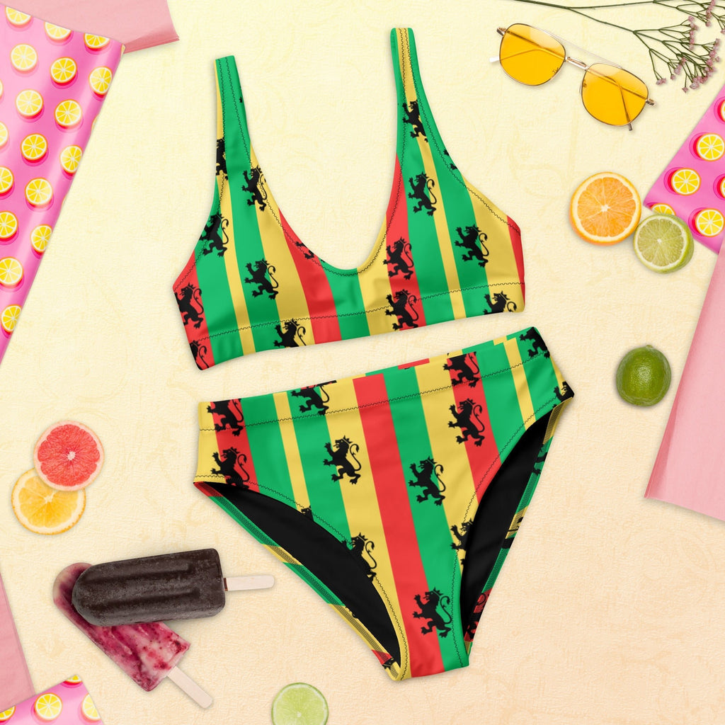 Rasta Reggae High Waisted Bikini All - Over Print Recycled High - Waisted Bikini La Vie Bien Rasta Reggae High Waisted Bikini