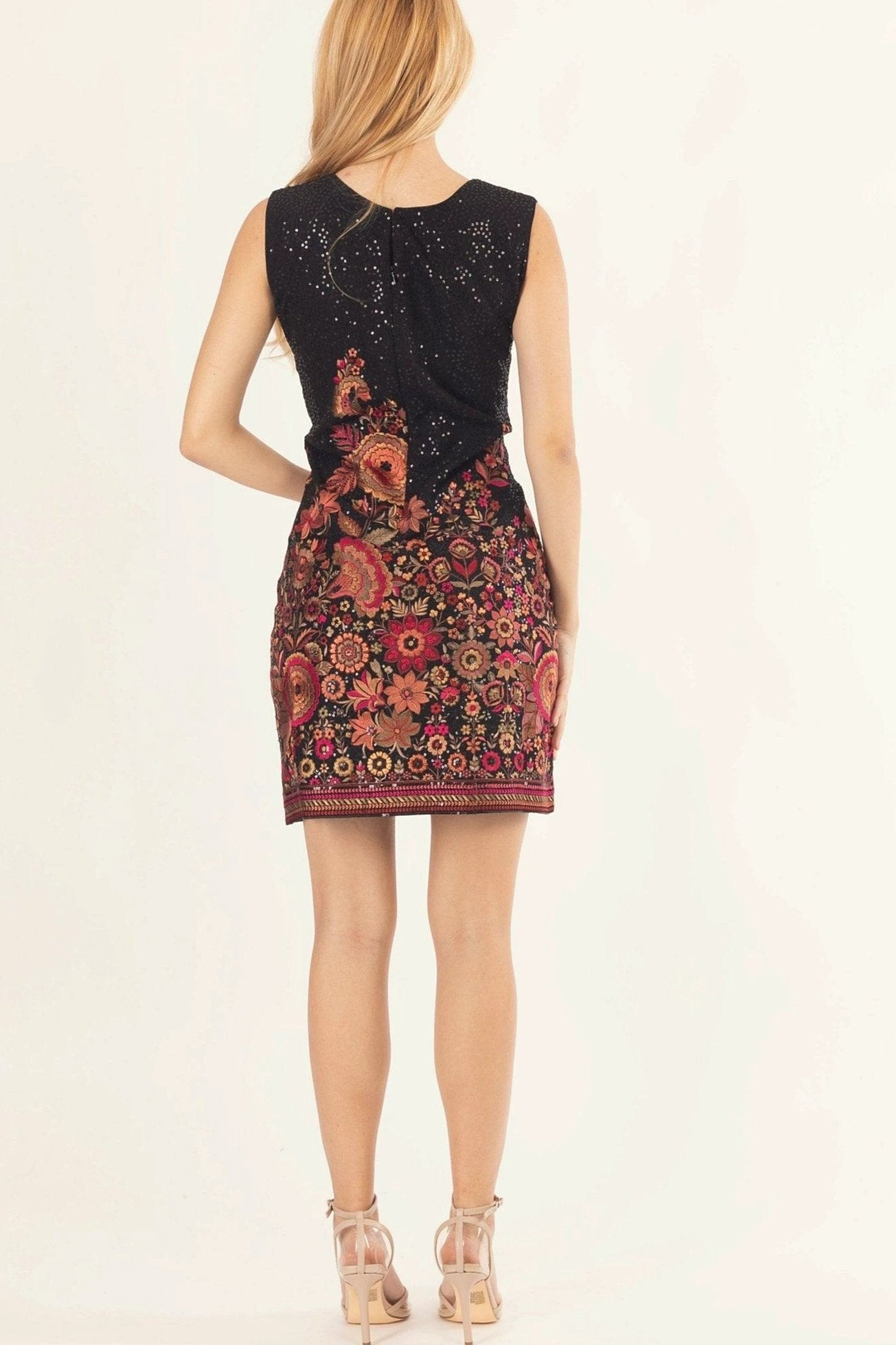 Ravina Black Short Dress with All-Over Sequins Embroidery by Raas