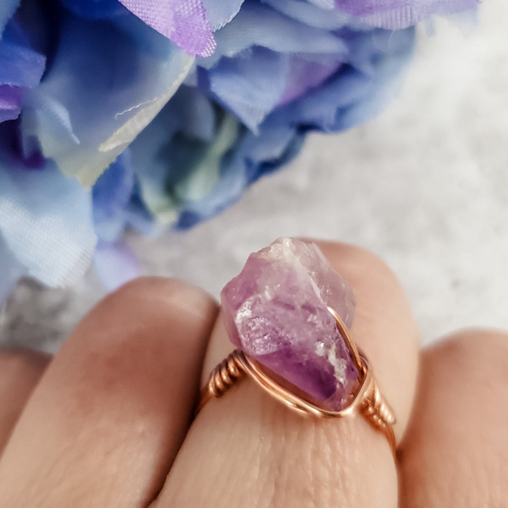 Raw Amethyst Crystal Ring – Hand Wrapped Purple Stone Ring Rings La Vie Bien Raw Amethyst Crystal Ring – Hand Wrapped Purple Stone Ring