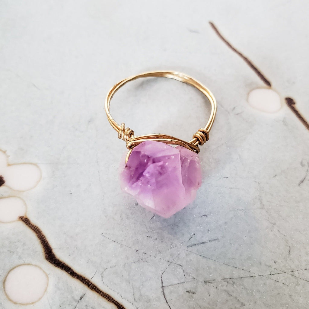 Raw Amethyst Crystal Ring – Hand Wrapped Purple Stone Ring Rings La Vie Bien Raw Amethyst Crystal Ring – Hand Wrapped Purple Stone Ring