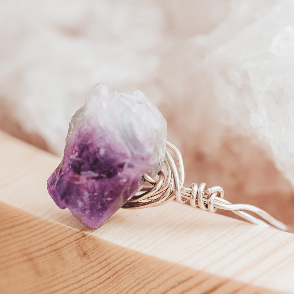 Raw Amethyst Crystal Ring – Hand Wrapped Purple Stone Ring Rings La Vie Bien Raw Amethyst Crystal Ring – Hand Wrapped Purple Stone Ring