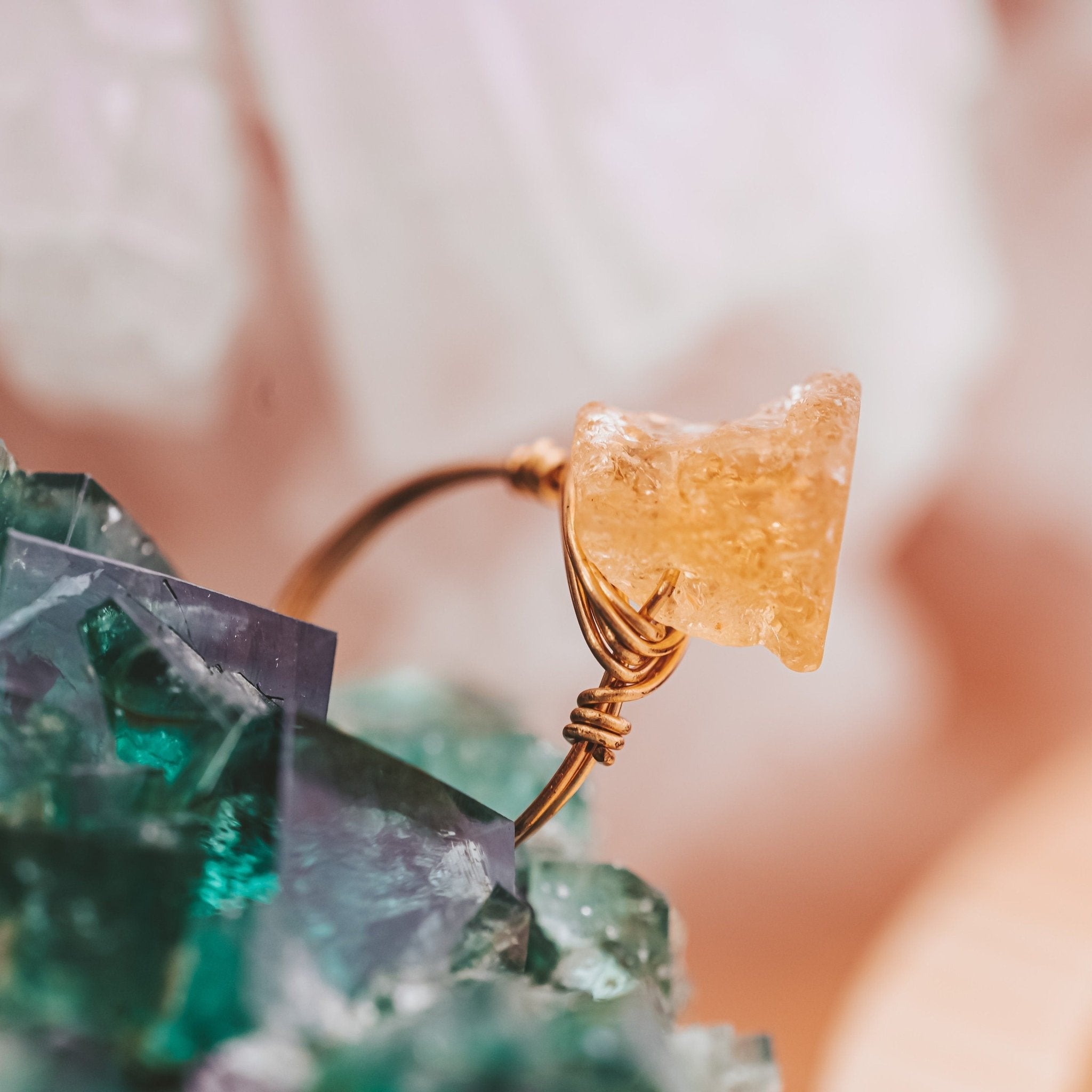 Raw Citrine Wire Wrapped Crystal Ring Finger Rings La Vie Bien Raw Citrine Wire Wrapped Crystal Ring