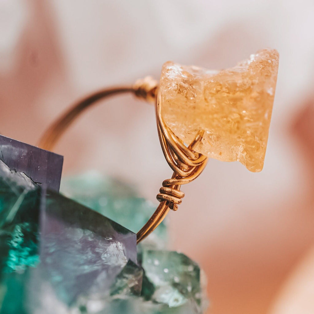 Raw Citrine Wire Wrapped Crystal Ring Finger Rings La Vie Bien Raw Citrine Wire Wrapped Crystal Ring