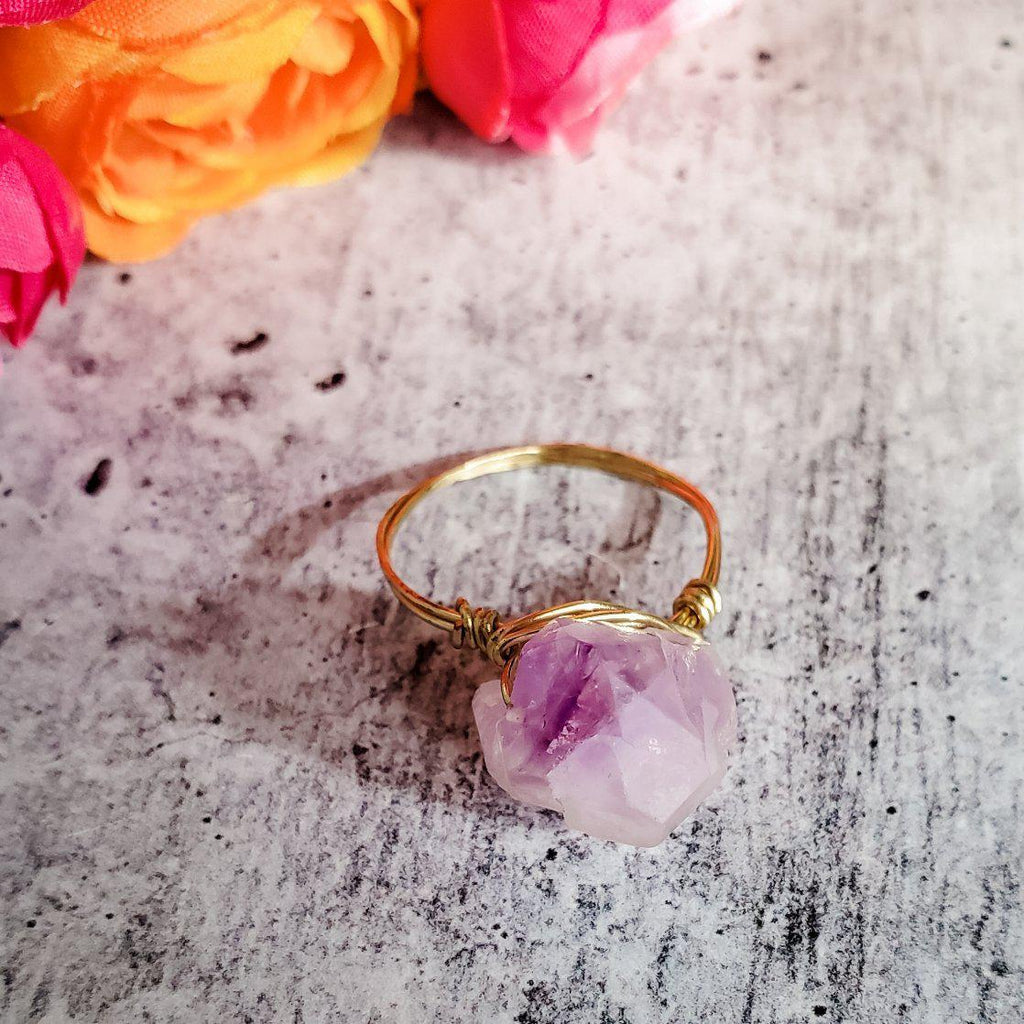 Raw Purple Amethyst Wire Wrapped Statement Ring Bridal Collection La Vie Bien Raw Purple Amethyst Wire Wrapped Statement Ring