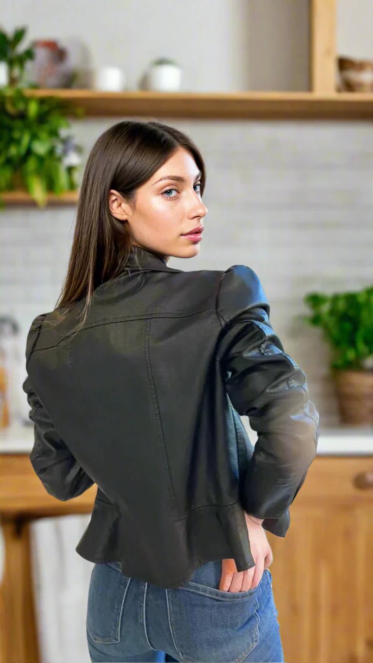 Ready in 5 Vegan Leather Peplum Jacket Jacket La Vie Bien Ready in 5 Vegan Leather Peplum Jacket