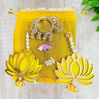 Ready to Gift Combo - Lotus Hangings & Elephant Diya in Organza Potli La Vie Bien Ready to Gift Combo - Lotus Hangings & Elephant Diya in Organza Potli