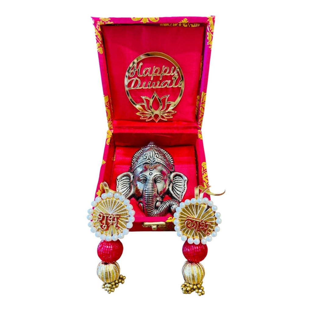 Ready-to-Gift Diwali Combos - German Silver Ganesha Hanging in Gift Box with Happy Diwali Decal La Vie Bien Ready-to-Gift Diwali Combos - German Silver Ganesha Hanging in Gift Box with Happy Diwali Decal