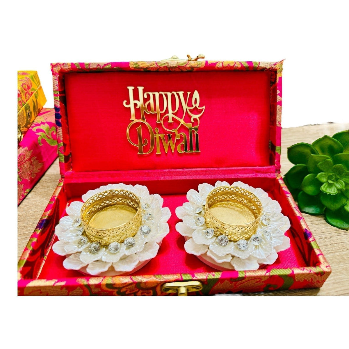Ready-to-Gift Set- 2 Diyas in Gift Box with Happy Diwali Cutout La Vie Bien Ready-to-Gift Set- 2 Diyas in Gift Box with Happy Diwali Cutout