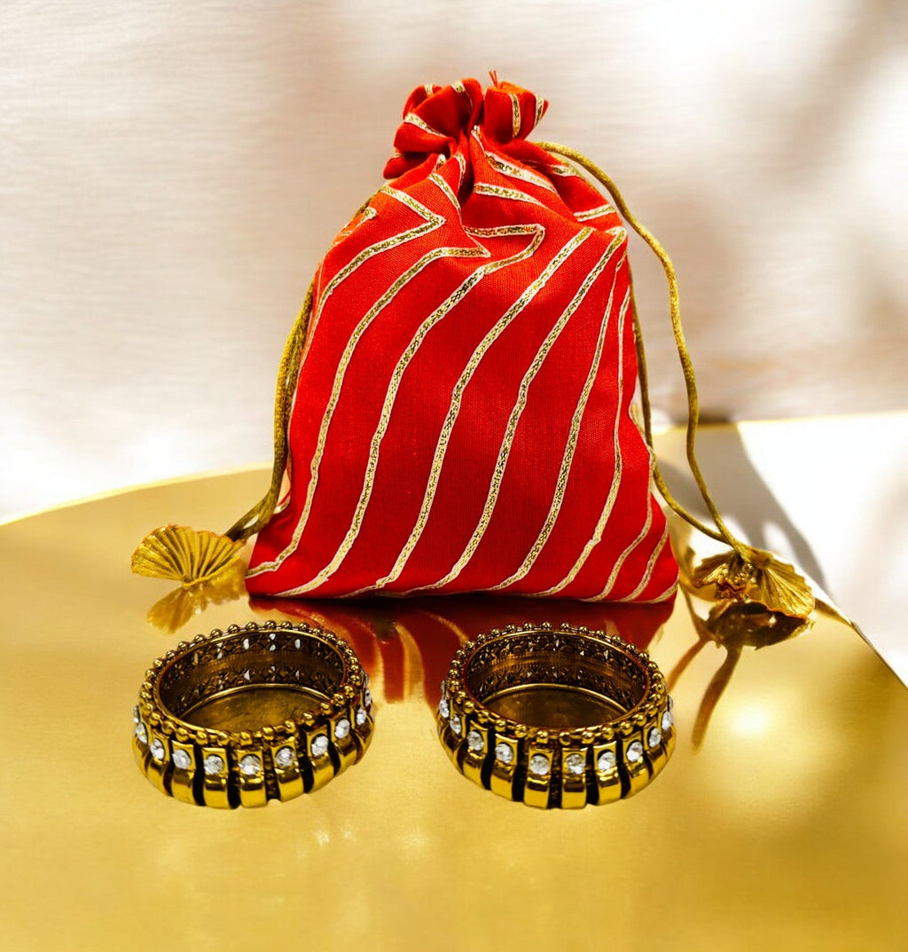 Ready to give Combo Set includes Two Kundan Diya's with Potli Gift Bag, Set of 4 Favors & Return Gifts La Vie Bien Ready to give Combo Set includes Two Kundan Diya's with Potli Gift Bag, Set of 4