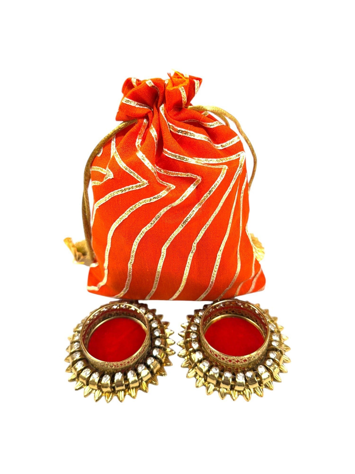 Ready to give Combo Set includes Two Velvet Kundan Diya's with Potli Gift Bag, Set of 4 Favors & Return Gifts La Vie Bien Ready to give Combo Set includes Two Velvet Kundan Diya's with Potli Gift Bag, Set of 4