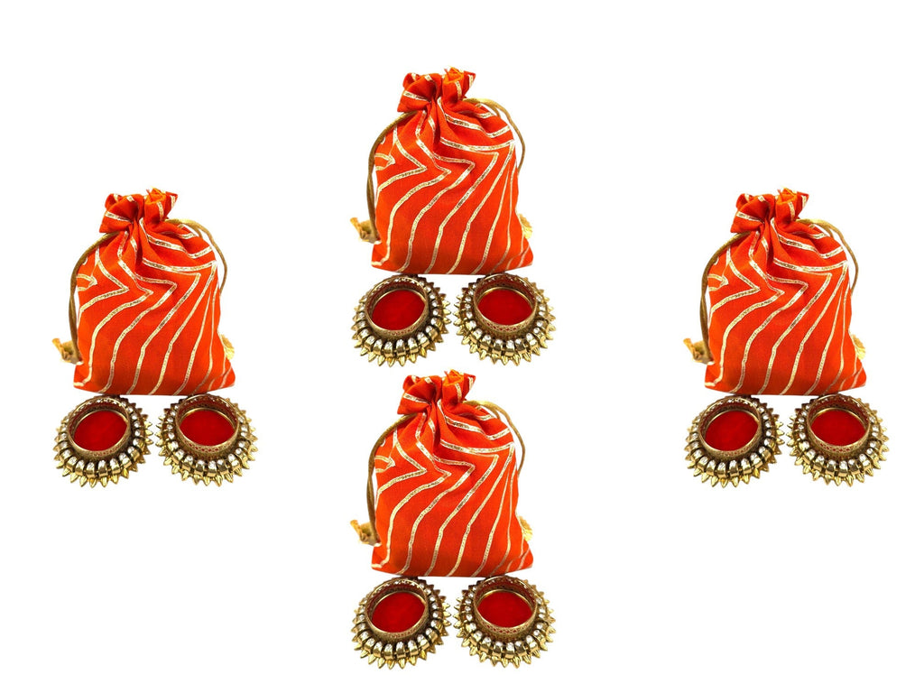 Ready to give Combo Set includes Two Velvet Kundan Diya's with Potli Gift Bag, Set of 4 Favors & Return Gifts La Vie Bien Ready to give Combo Set includes Two Velvet Kundan Diya's with Potli Gift Bag, Set of 4