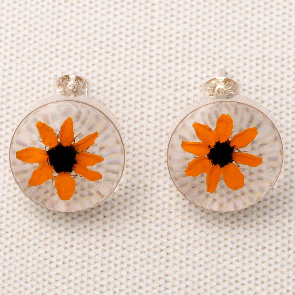 Real Sunflower & Sterling Post Earrings Earrings - Fine La Vie Bien Real Sunflower & Sterling Post Earrings