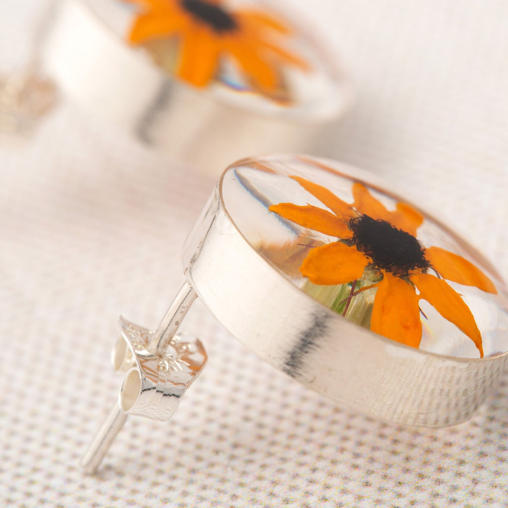 Real Sunflower & Sterling Post Earrings Earrings - Fine La Vie Bien Real Sunflower & Sterling Post Earrings