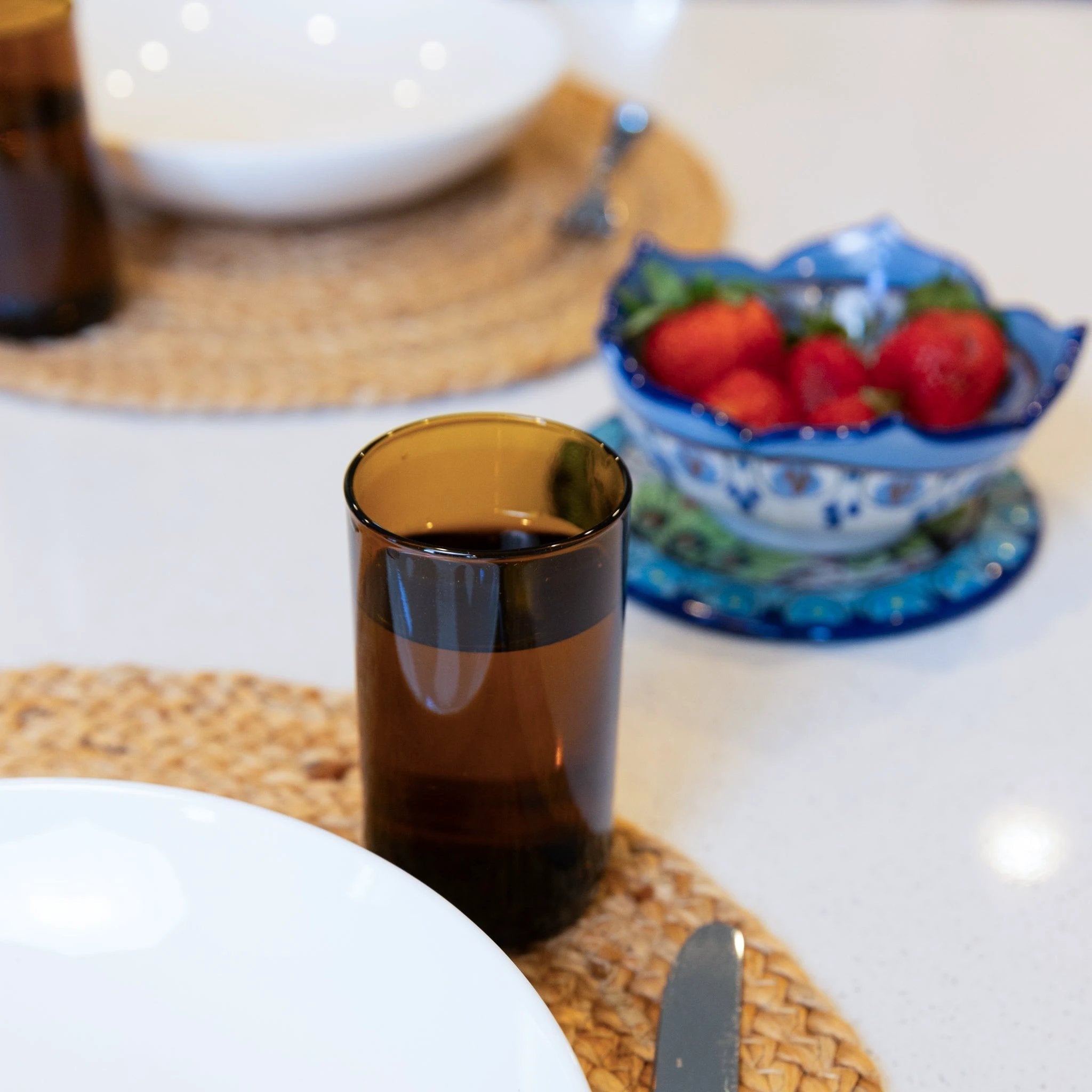 Reclaimed Amber Glass Tall Tumblers – Set of 4 by Upavim Crafts