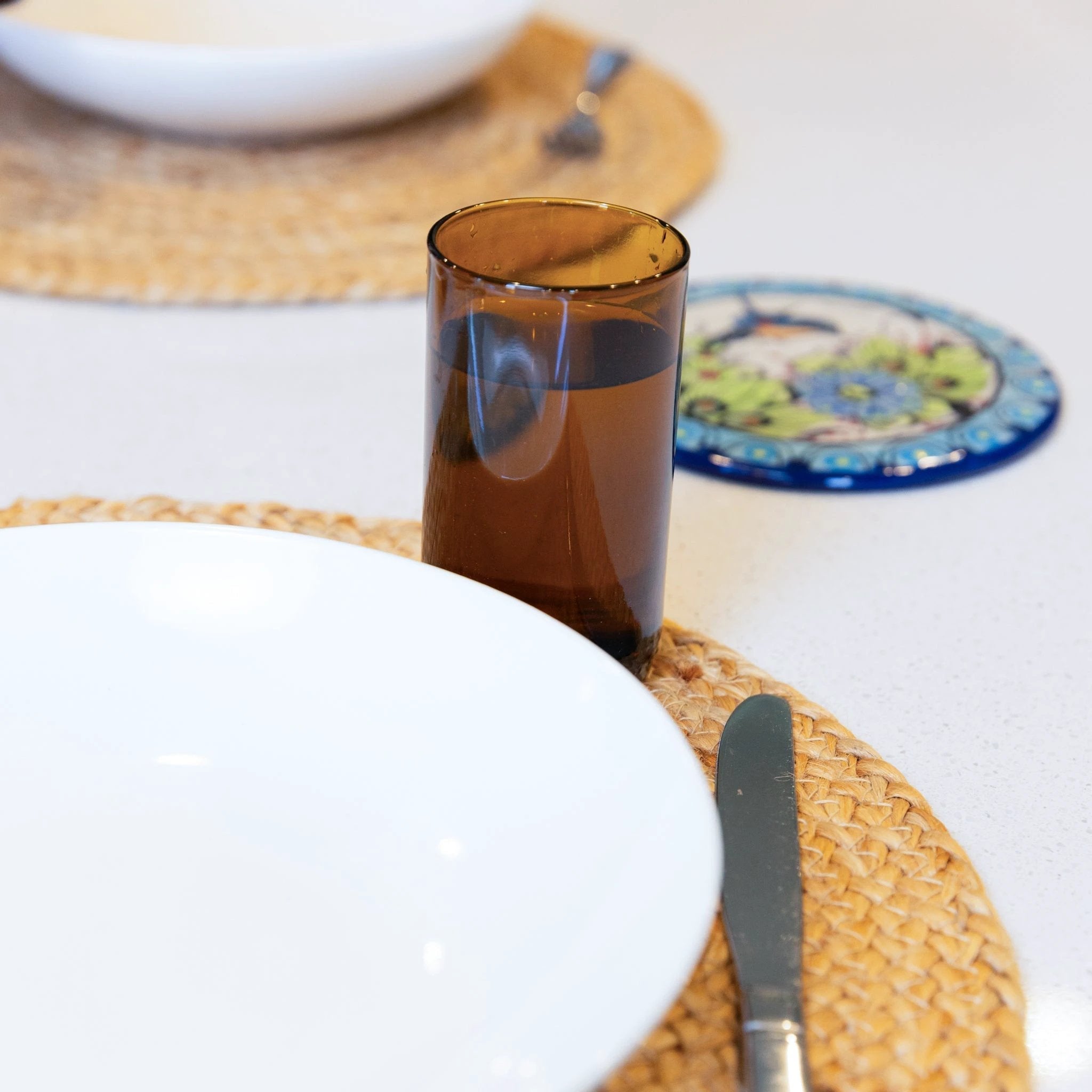 Reclaimed Amber Glass Tall Tumblers – Set of 4 by Upavim Crafts