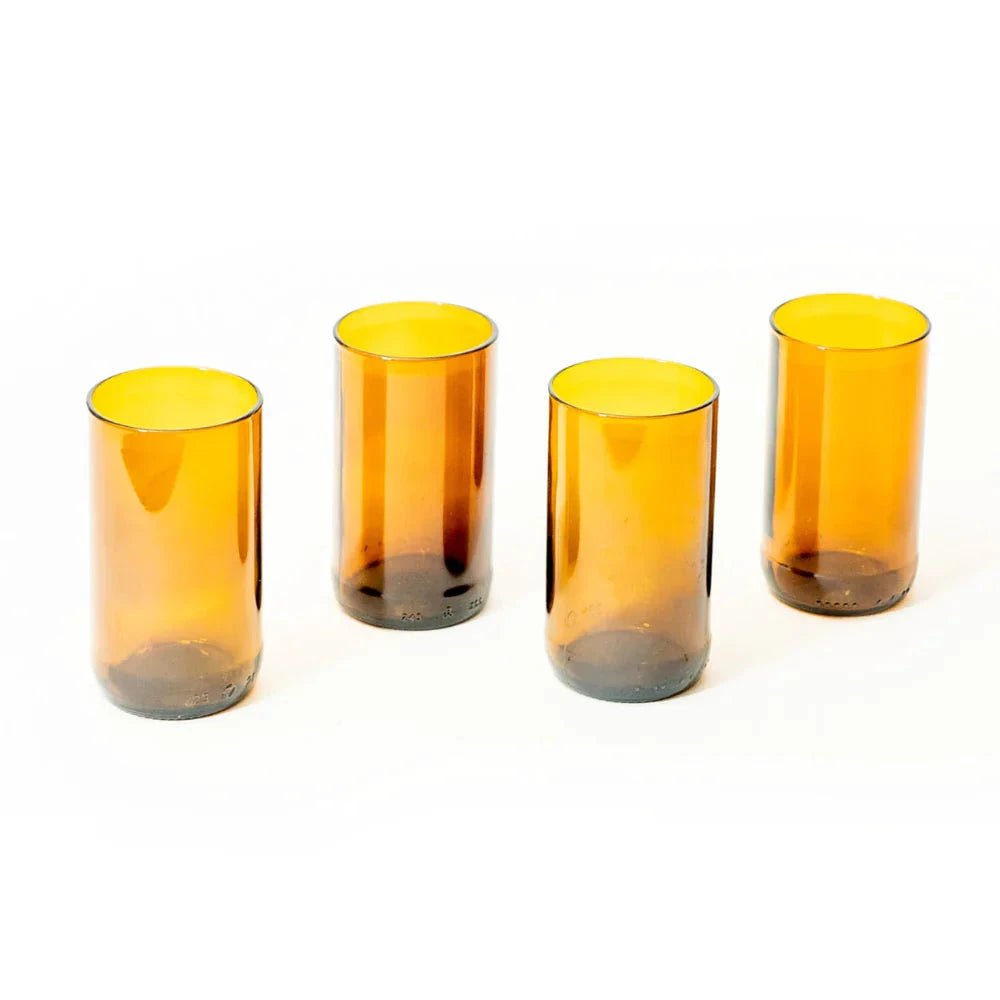 Reclaimed Amber Glass Tall Tumblers – Set of 4 by Upavim Crafts