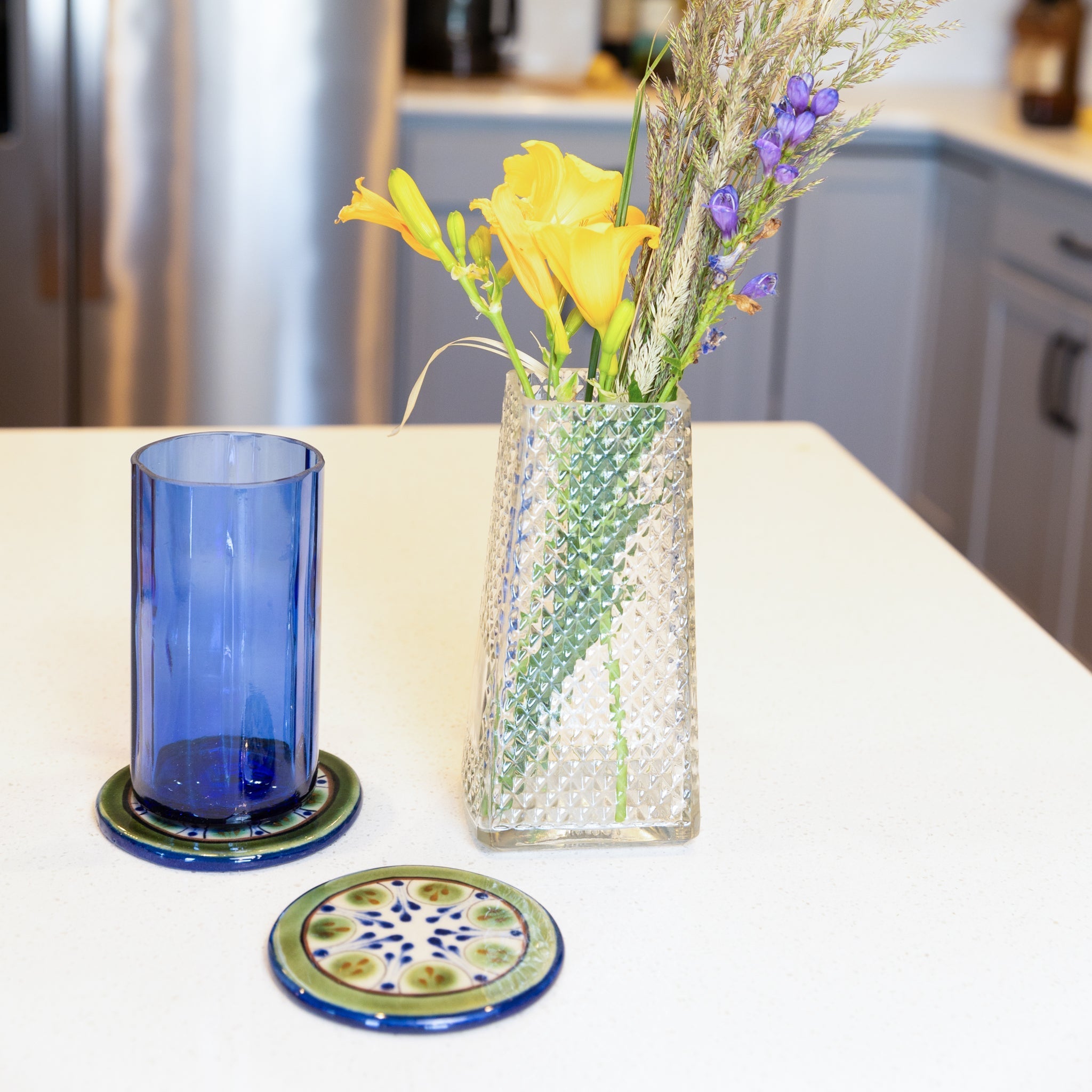 Reclaimed Glass Bottle Tapered Flower Vase Kitchen - Glass La Vie Bien Reclaimed Glass Bottle Tapered Flower Vase