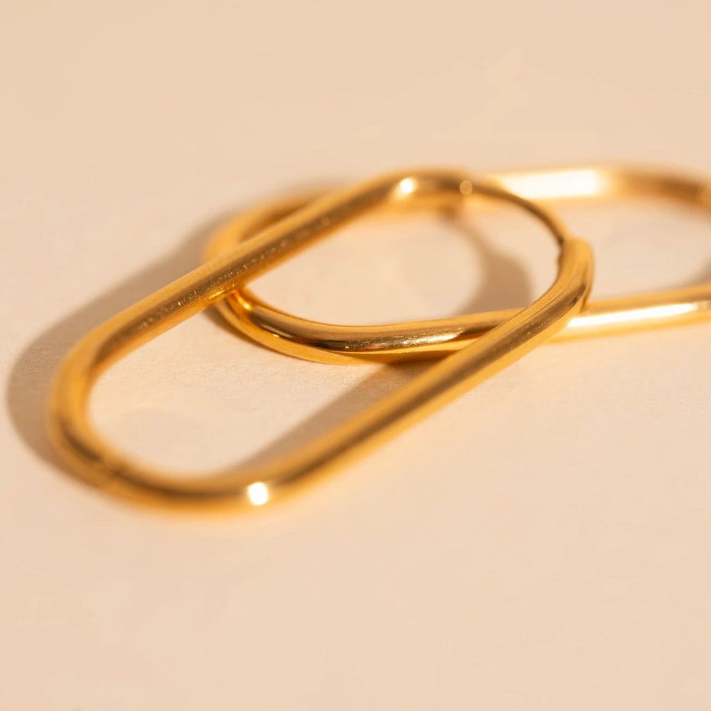 Rectangle Rounded Huggie Hoop Earrings by Oh Clementine