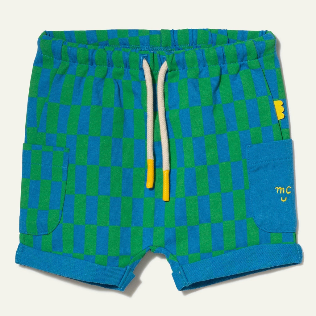 Recycled Cotton Blue Checkered Baby Short Shorts La Vie Bien Recycled Cotton Blue Checkered Baby Short