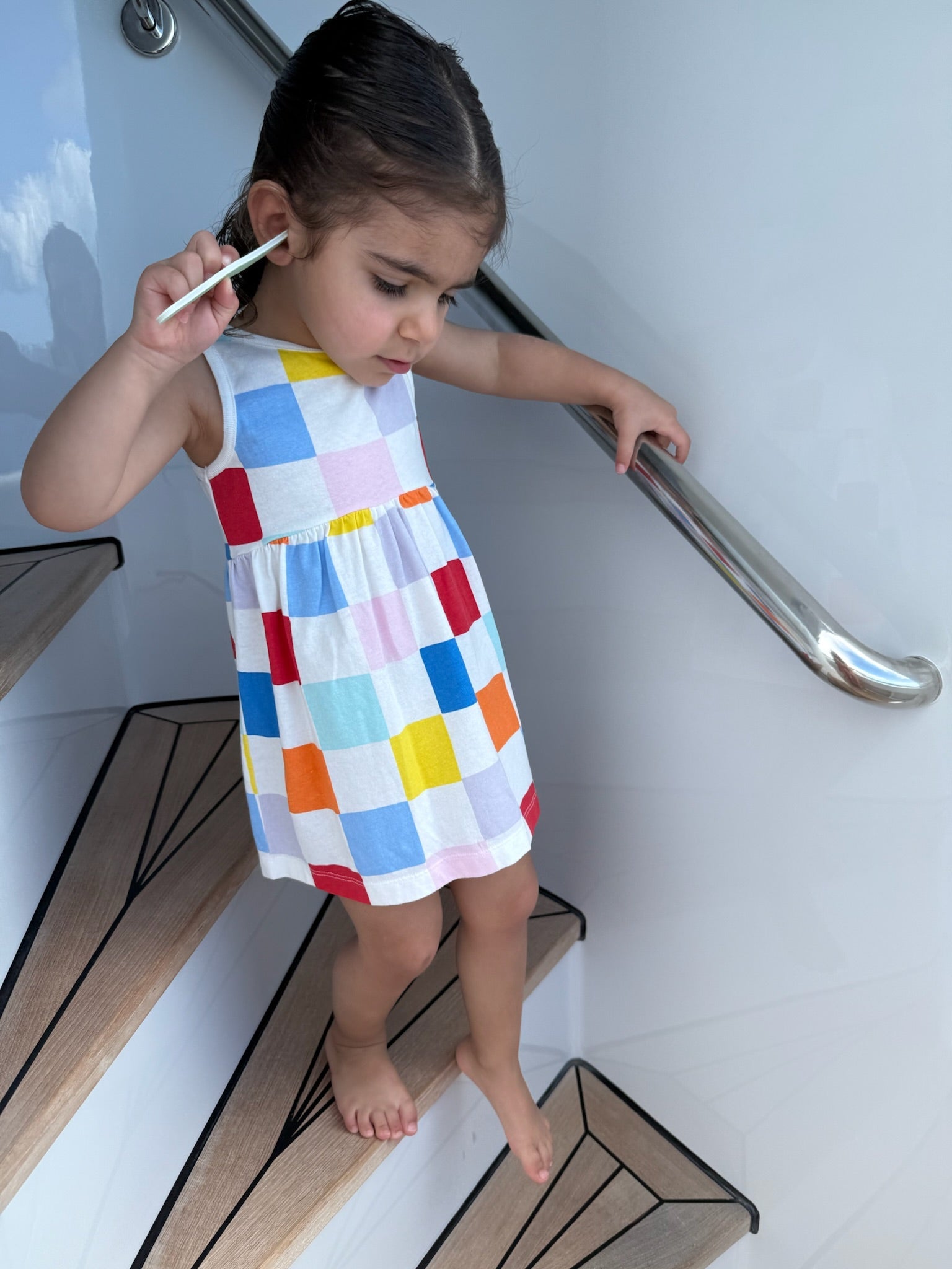 Recycled Cotton Checkered Baby Tank Dress Dresses La Vie Bien Recycled Cotton Checkered Baby Tank Dress