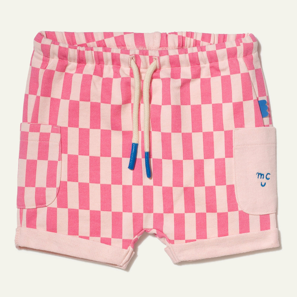 Recycled Cotton Pink Checkered Baby Short Shorts La Vie Bien Recycled Cotton Pink Checkered Baby Short