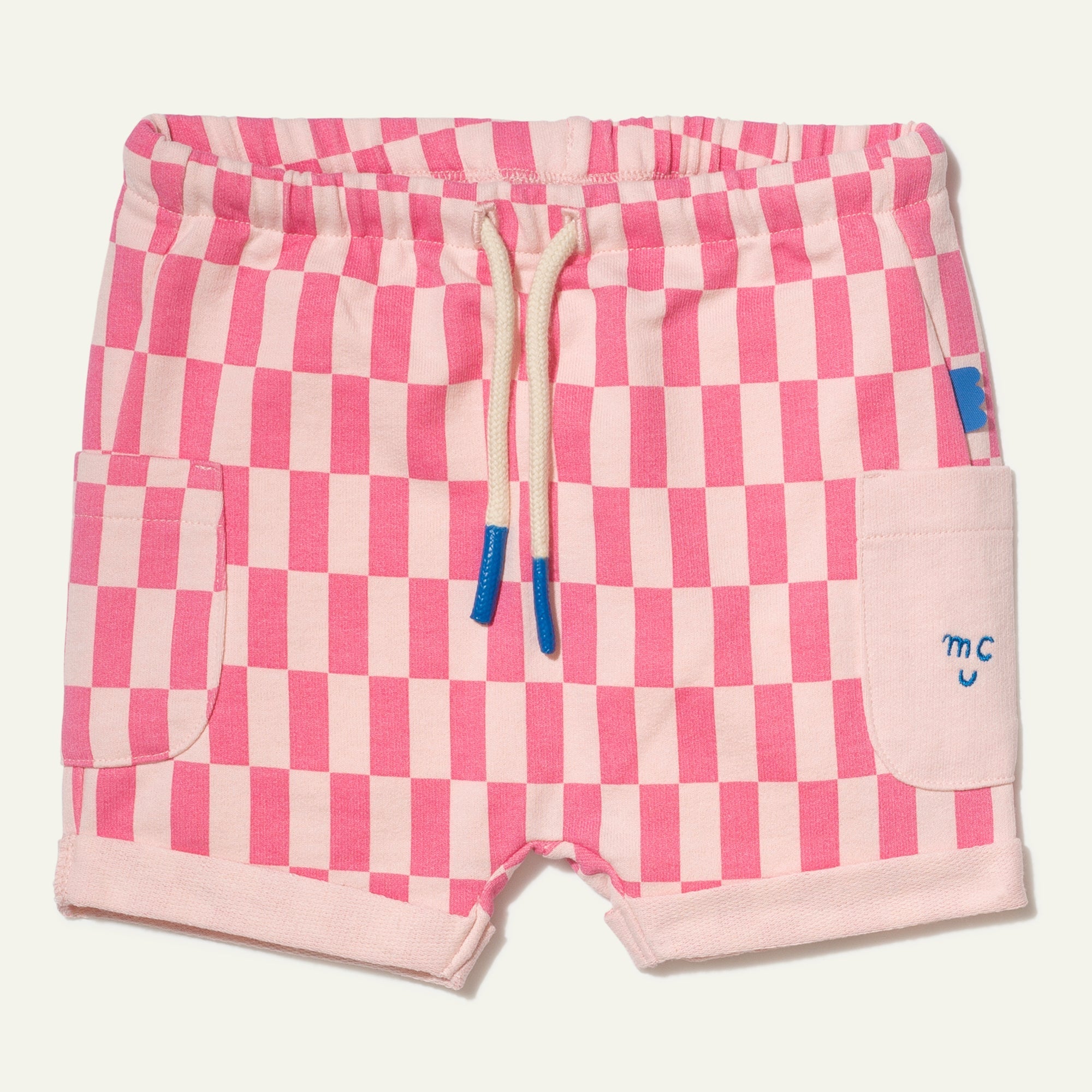 Recycled Cotton Pink Checkered Baby Short Shorts La Vie Bien Recycled Cotton Pink Checkered Baby Short