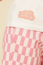 Recycled Cotton Pink Checkered Cropped Kid Short Shorts La Vie Bien Recycled Cotton Pink Checkered Cropped Kid Short