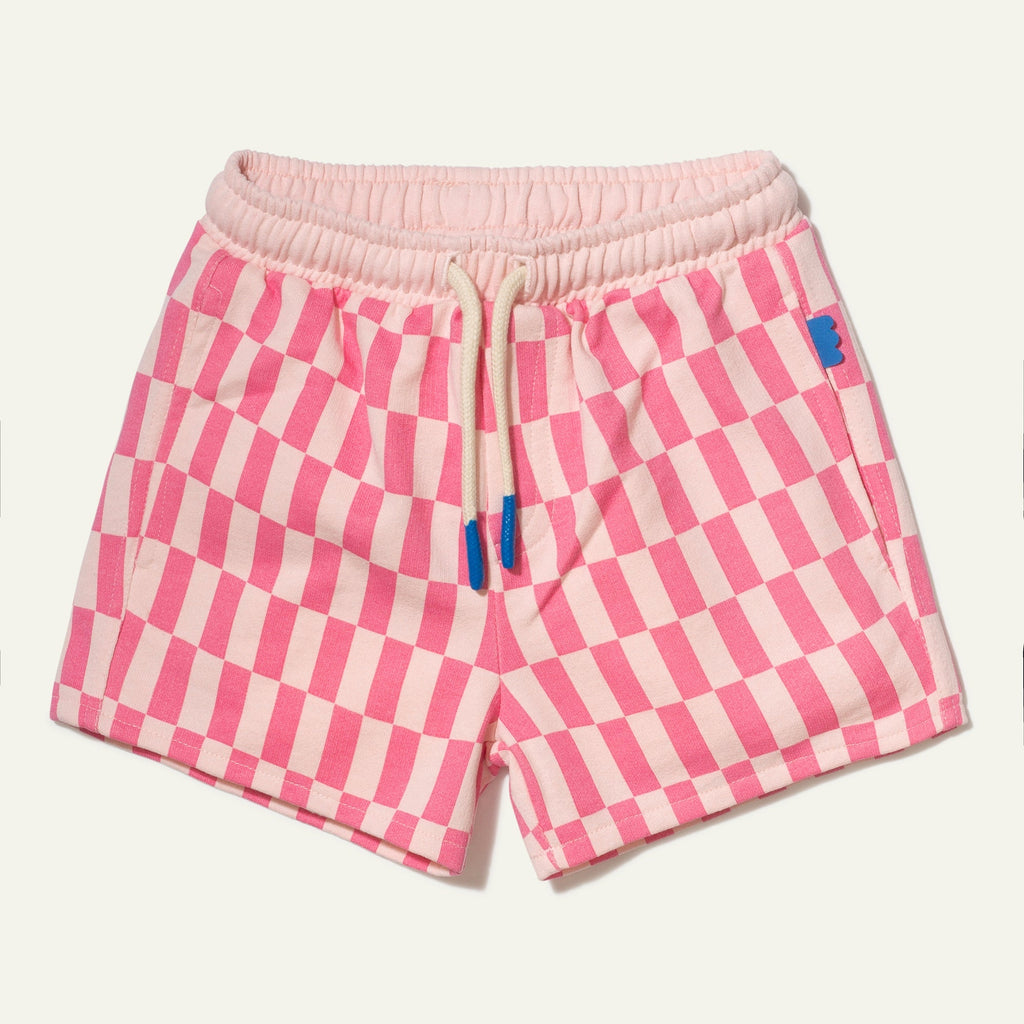 Recycled Cotton Pink Checkered Cropped Kid Short Shorts La Vie Bien Recycled Cotton Pink Checkered Cropped Kid Short