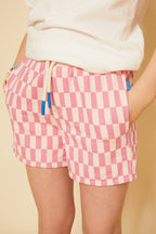 Recycled Cotton Pink Checkered Cropped Kid Short Shorts La Vie Bien Recycled Cotton Pink Checkered Cropped Kid Short