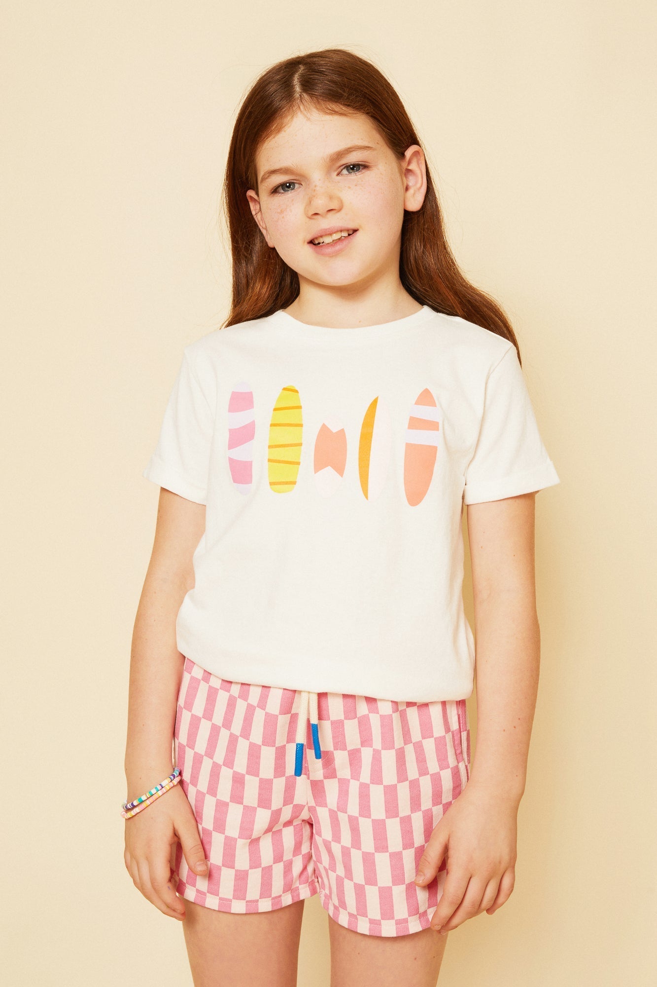 Recycled Cotton Pink Checkered Cropped Kid Short Shorts La Vie Bien Recycled Cotton Pink Checkered Cropped Kid Short