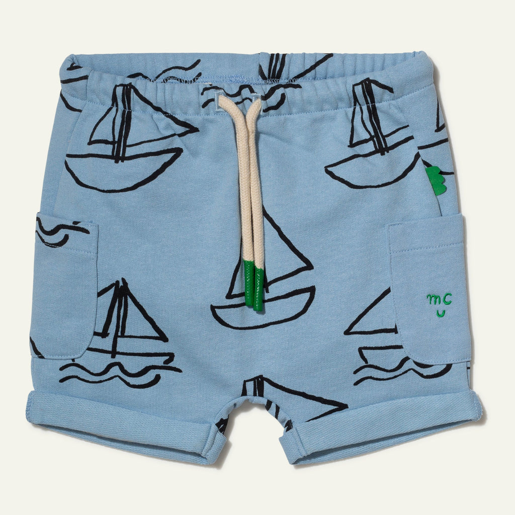 Recycled Cotton Sailboat Print Baby Short Shorts La Vie Bien Recycled Cotton Sailboat Print Baby Short