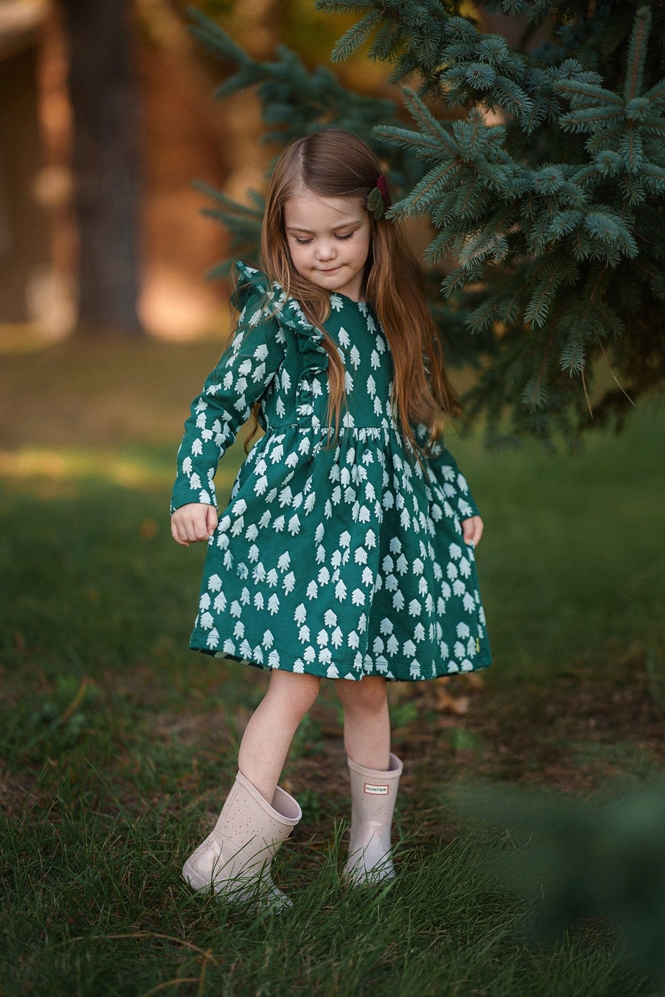 Recycled Cotton Snowy Pine Ruffle Dress Dresses La Vie Bien Recycled Cotton Snowy Pine Ruffle Dress