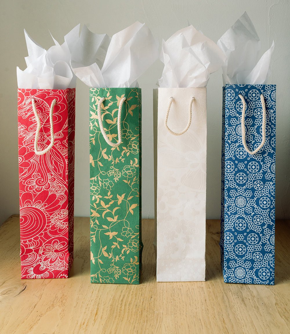 Recycled Paper Wine Gift Bag - Assorted Holiday HME stock line La Vie Bien Recycled Paper Wine Gift Bag - Assorted Holiday