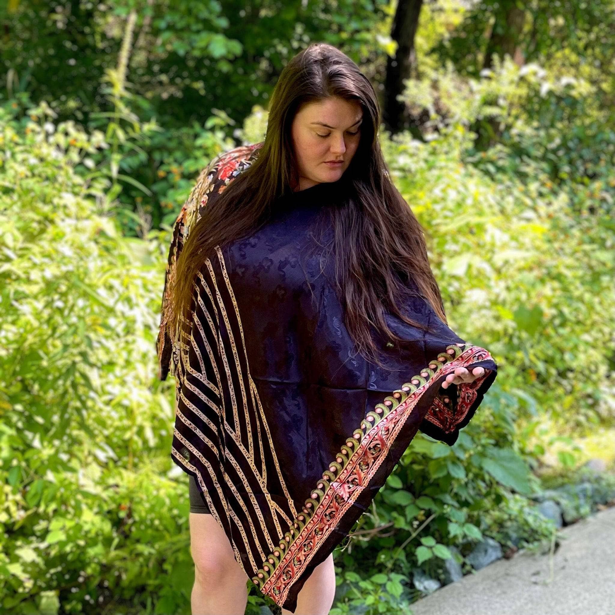 Recycled Sari Hooded Poncho Clothing and Accessories La Vie Bien Recycled Sari Hooded Poncho