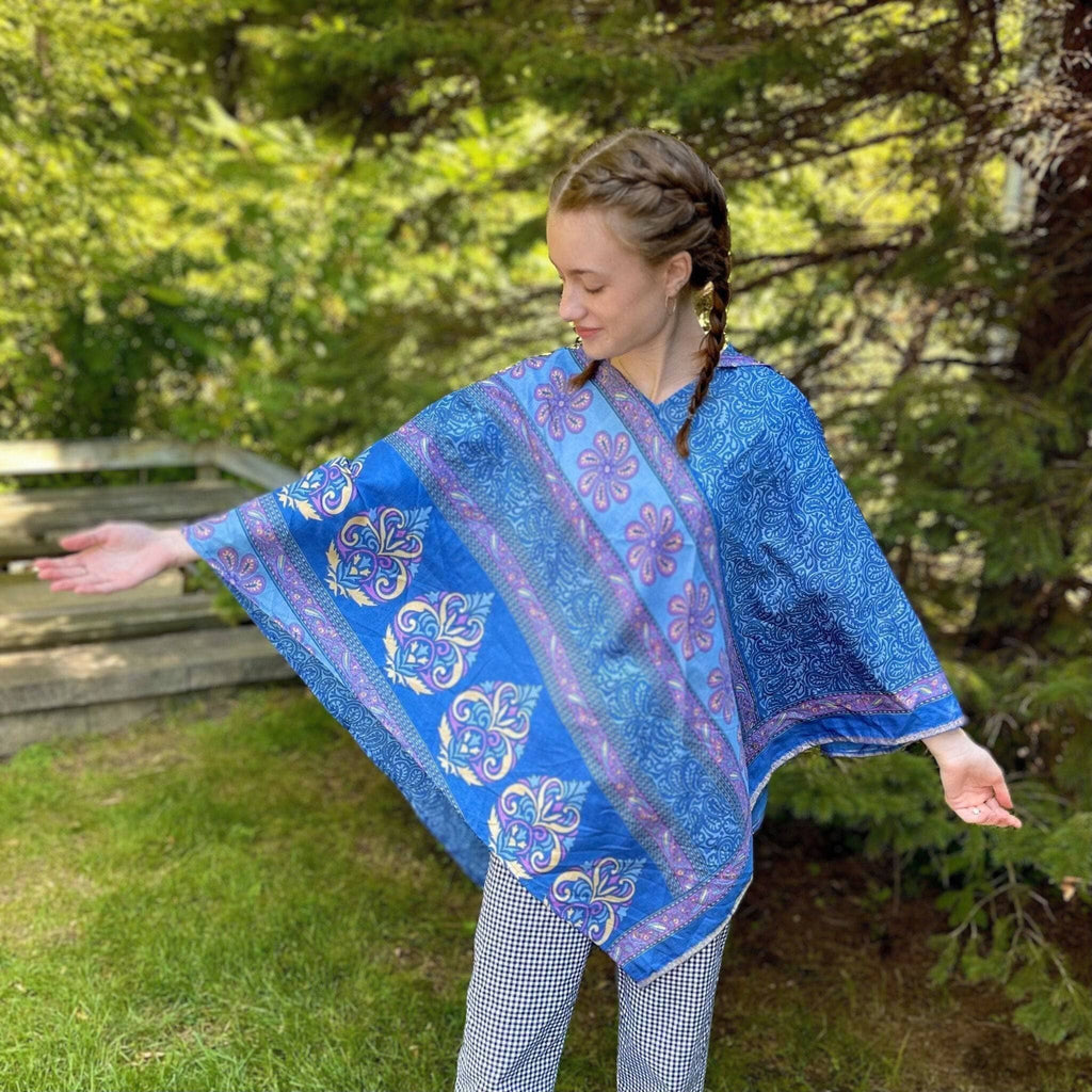 Recycled Sari Hooded Poncho Clothing and Accessories La Vie Bien Recycled Sari Hooded Poncho