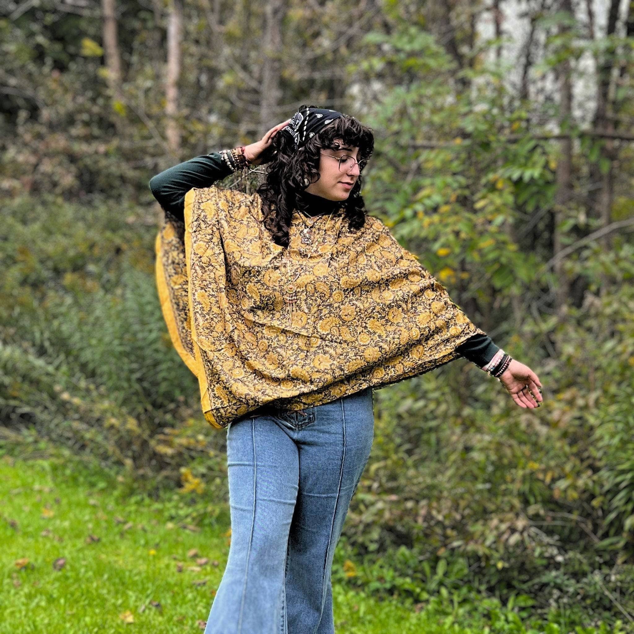 Recycled Sari Hooded Poncho Clothing and Accessories La Vie Bien Recycled Sari Hooded Poncho