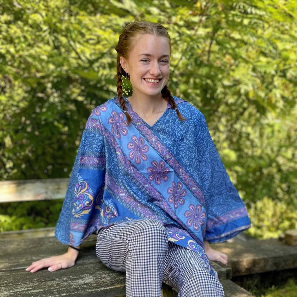 Recycled Sari Hooded Poncho Clothing and Accessories La Vie Bien Recycled Sari Hooded Poncho